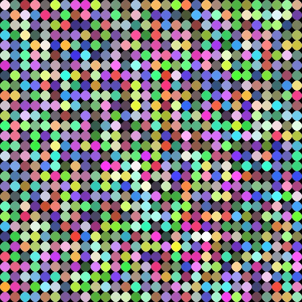 Small multicoloured dots forming a triangle against black
